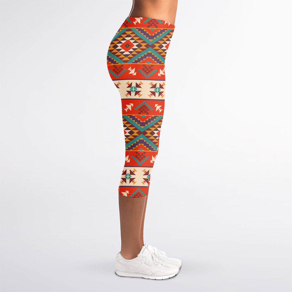 Geometric Native Navajo Print Women's Capri Leggings