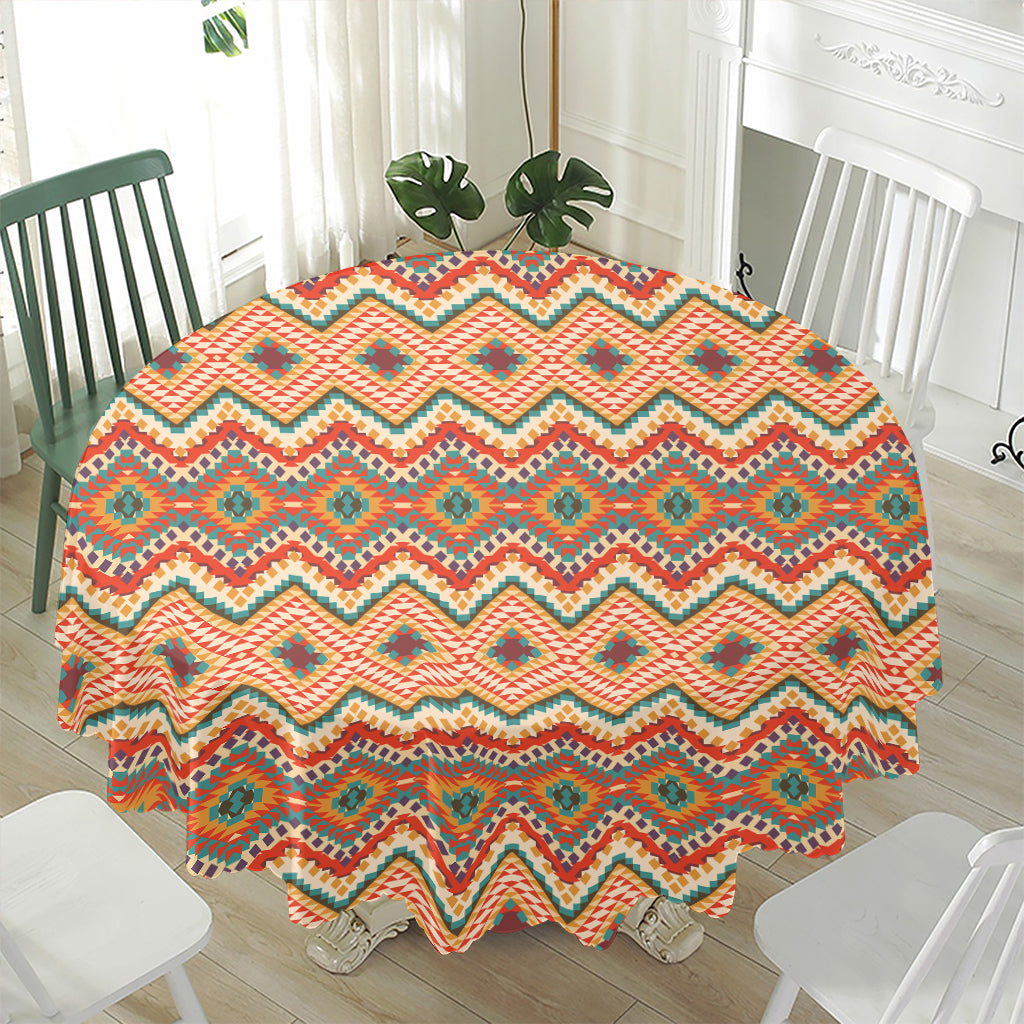 Geometric Navajo Pattern Print Waterproof Round Tablecloth