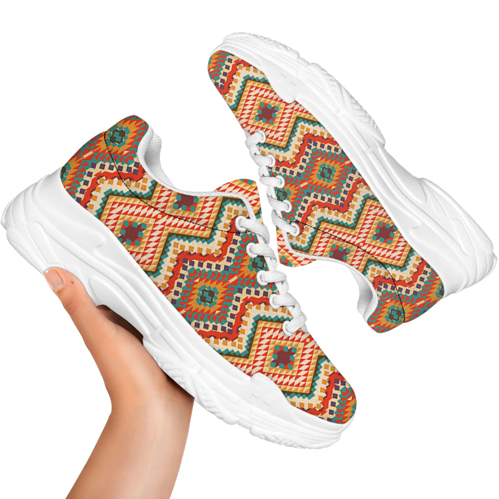 Geometric Navajo Pattern Print White Chunky Shoes
