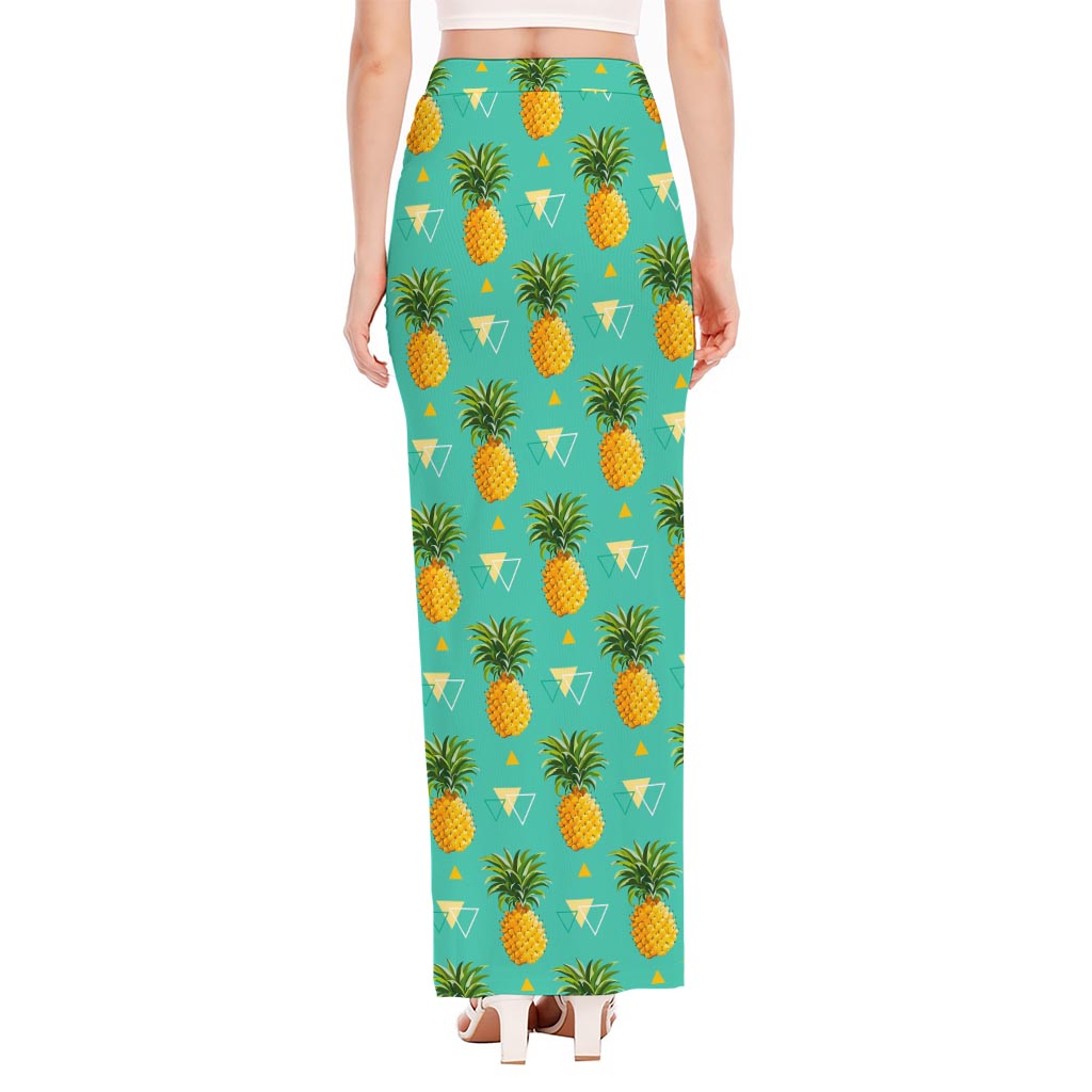 Geometric Pineapple Pattern Print High Slit Maxi Skirt