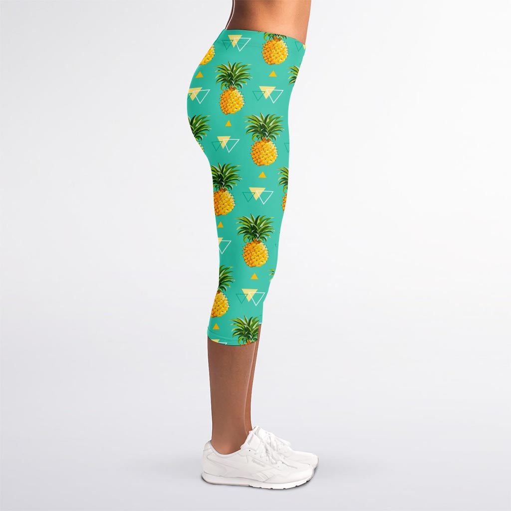 Geometric Pineapple Pattern Print Women's Capri Leggings