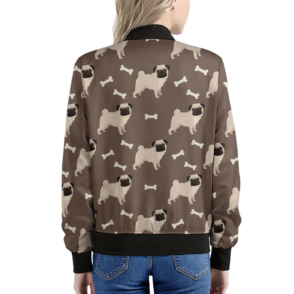 Geometric Pug Pattern Print Women's Bomber Jacket
