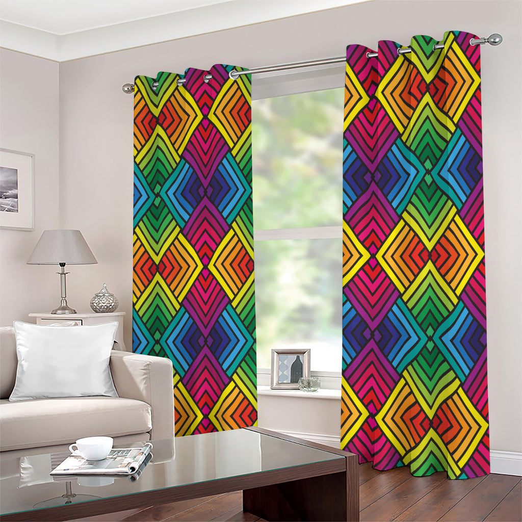 Geometric Rainbow Pattern Print Extra Wide Grommet Curtains
