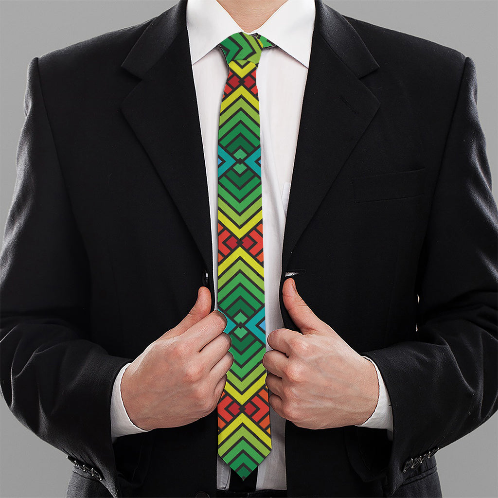 Geometric Rainbow Pattern Print Necktie