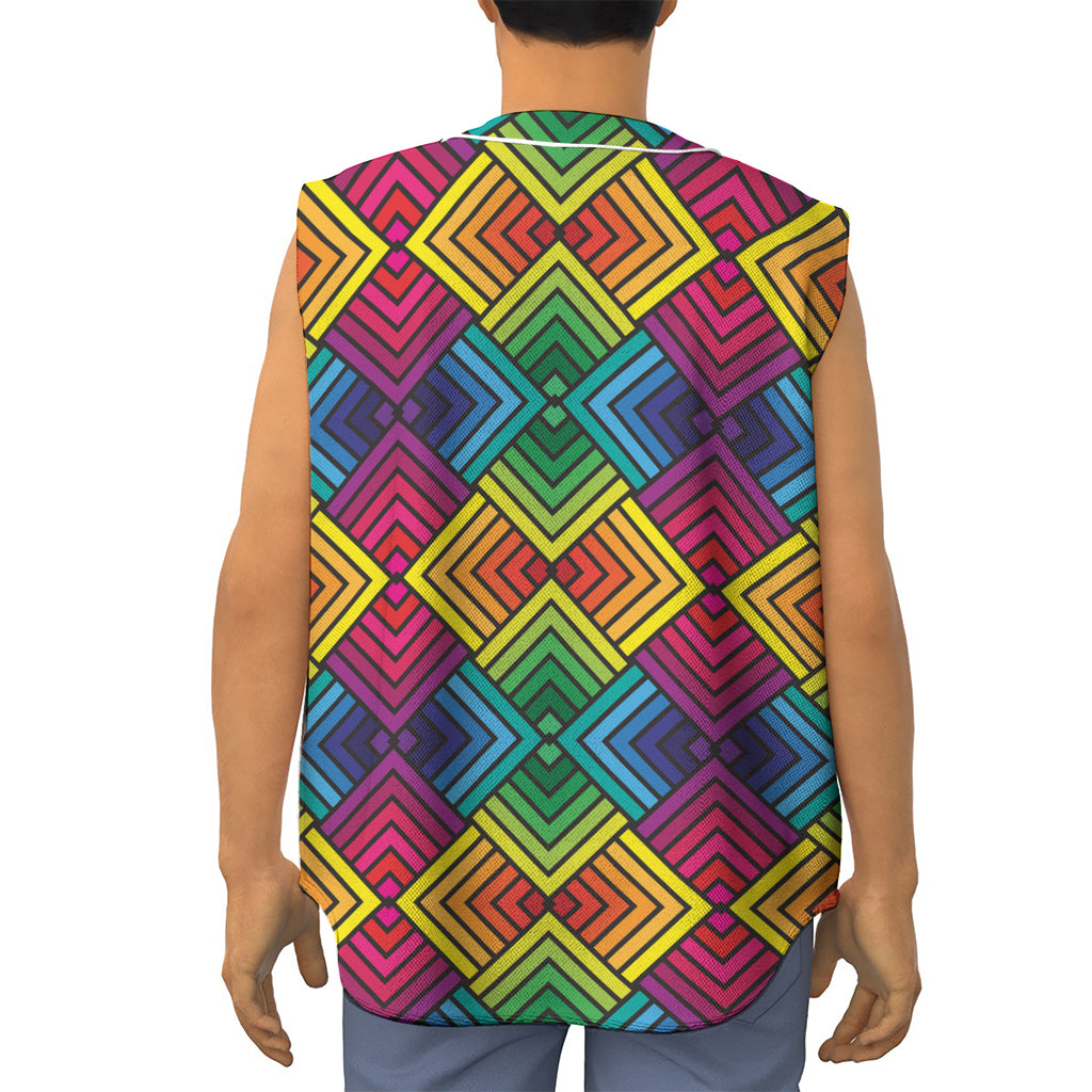 Geometric Rainbow Pattern Print Sleeveless Baseball Jersey