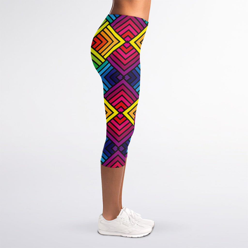 Geometric Rainbow Pattern Print Women's Capri Leggings