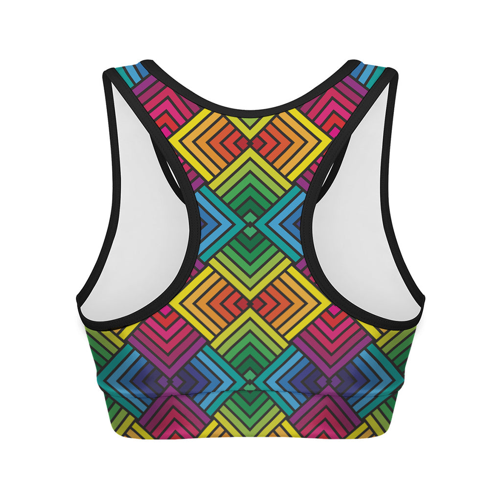 Geometric Rainbow Pattern Print Women's Sports Bra