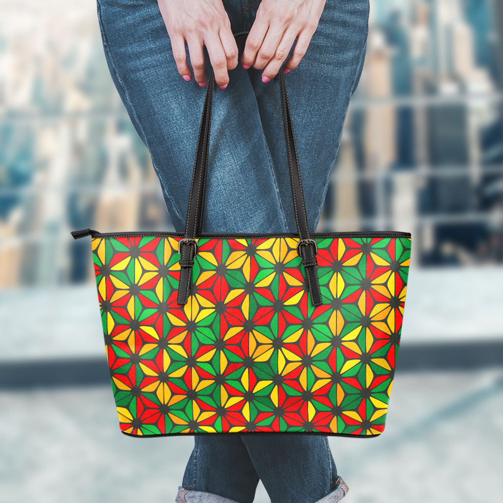 Geometric Reggae Pattern Print Leather Tote Bag