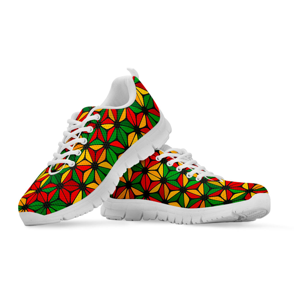 Geometric Reggae Pattern Print White Running Shoes