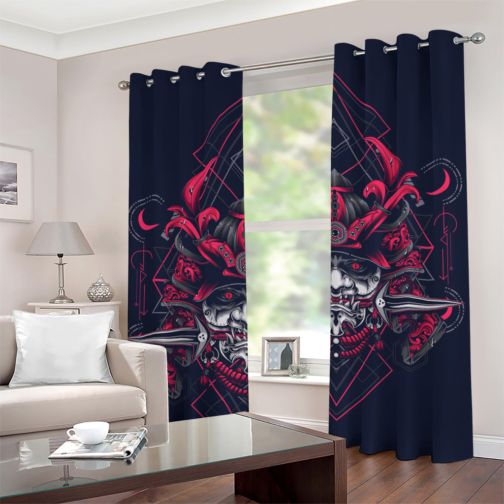 Geometric Samurai Mask Print Grommet Curtains