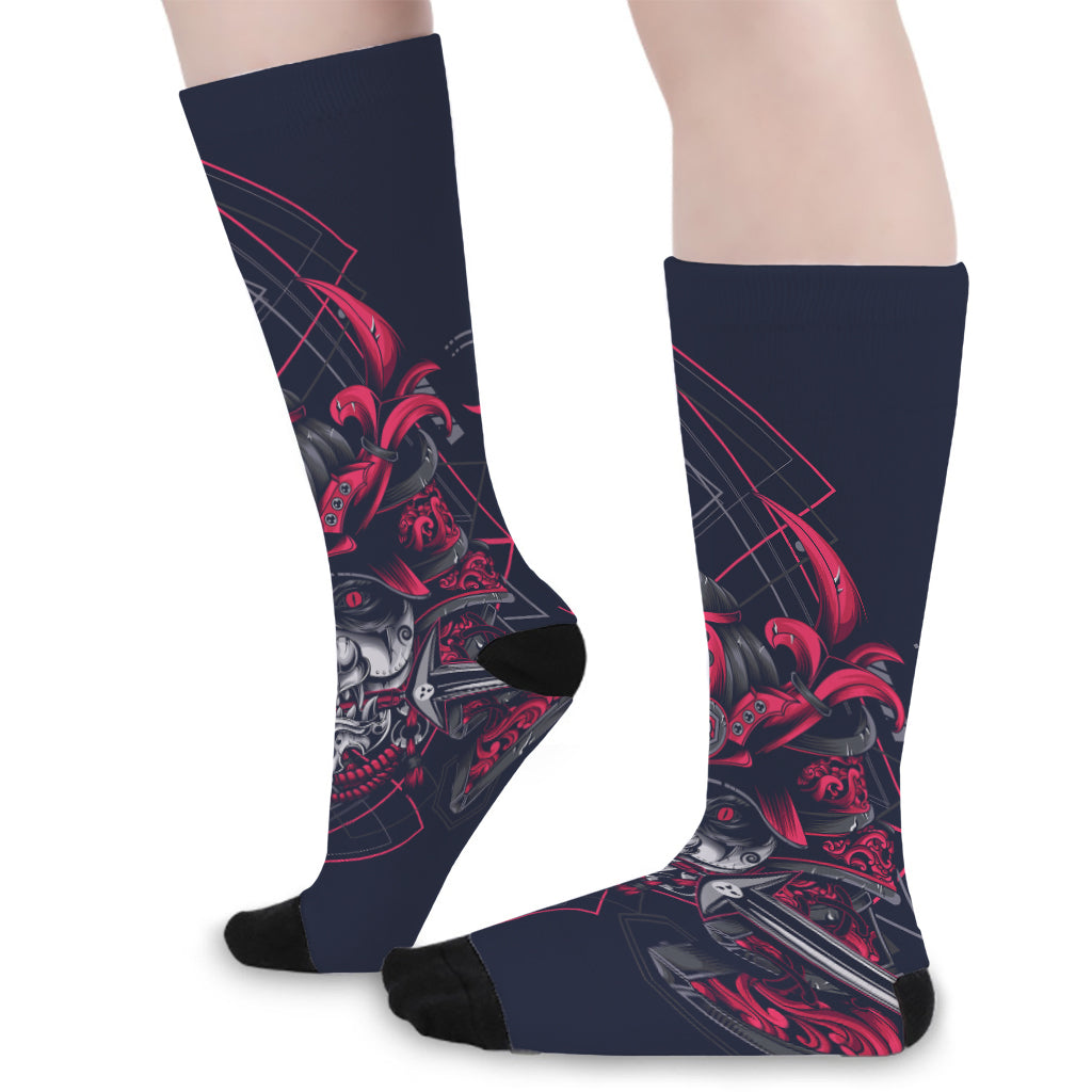 Geometric Samurai Mask Print Long Socks
