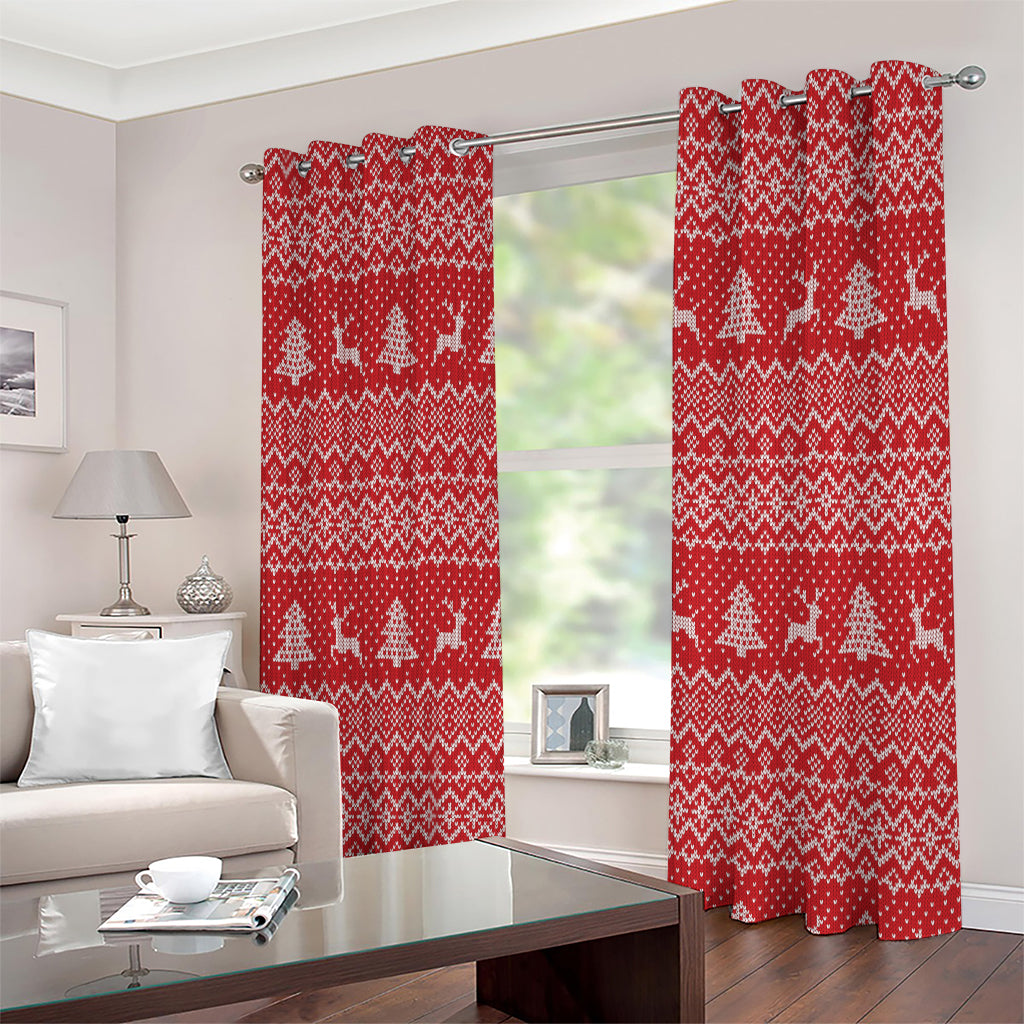 Geometric Xmas Knitted Pattern Print Extra Wide Grommet Curtains