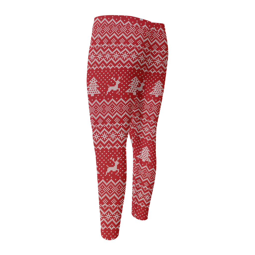 Geometric Xmas Knitted Pattern Print Men's Compression Pants