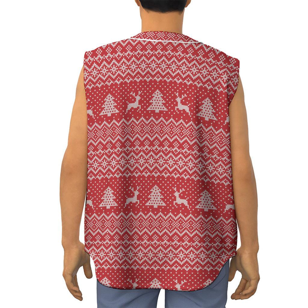 Geometric Xmas Knitted Pattern Print Sleeveless Baseball Jersey