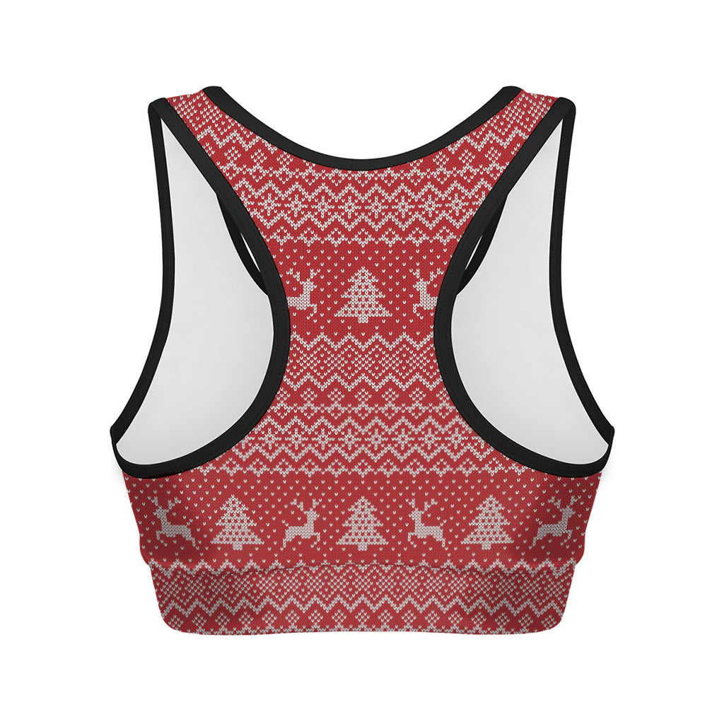 Geometric Xmas Knitted Pattern Print Women's Sports Bra