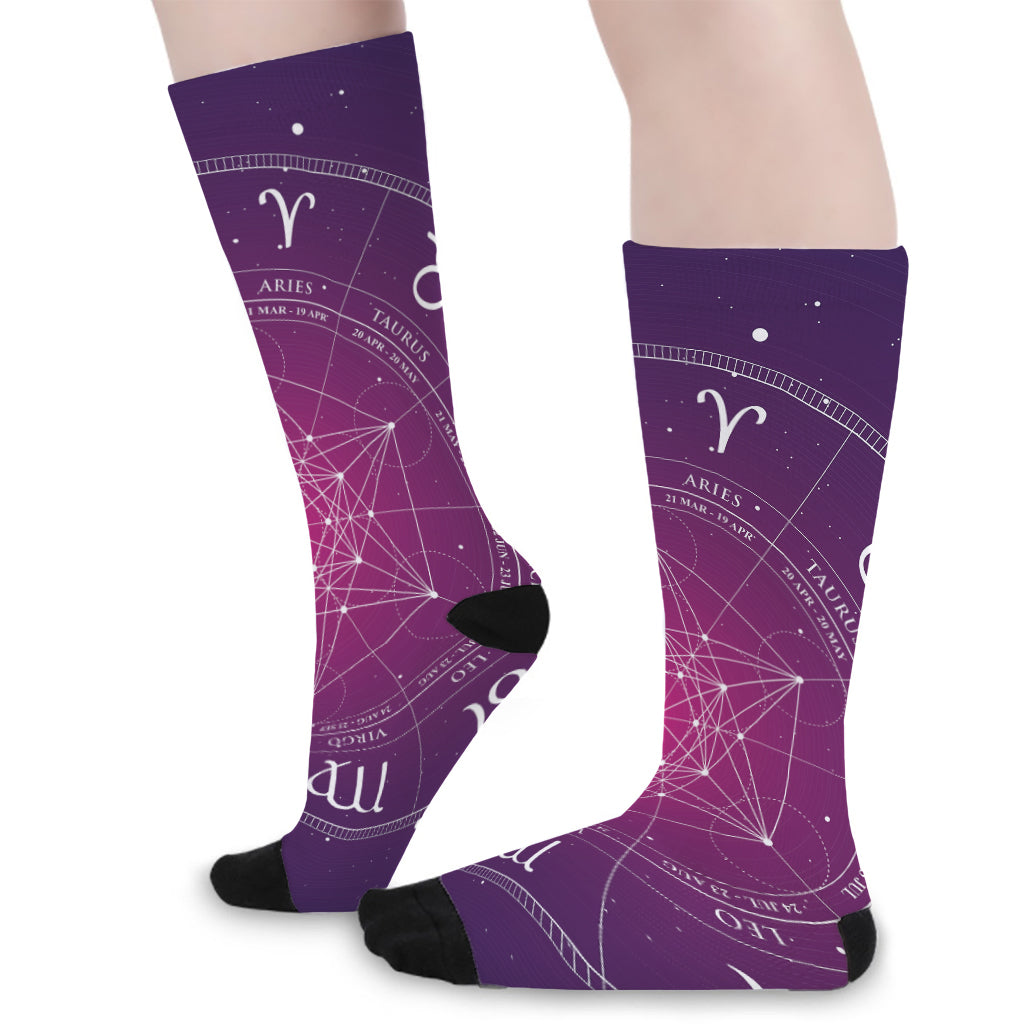 Geometric Zodiac Calendar Print Long Socks