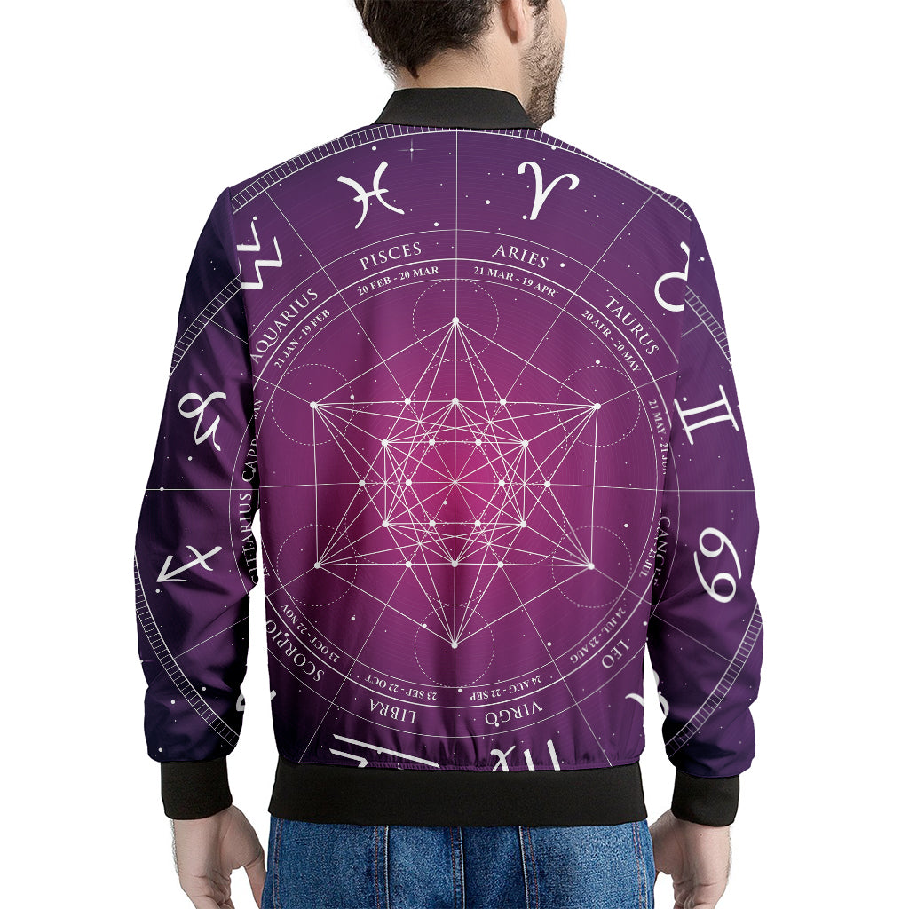Geometric Zodiac Calendar Print Men's Bomber Jacket