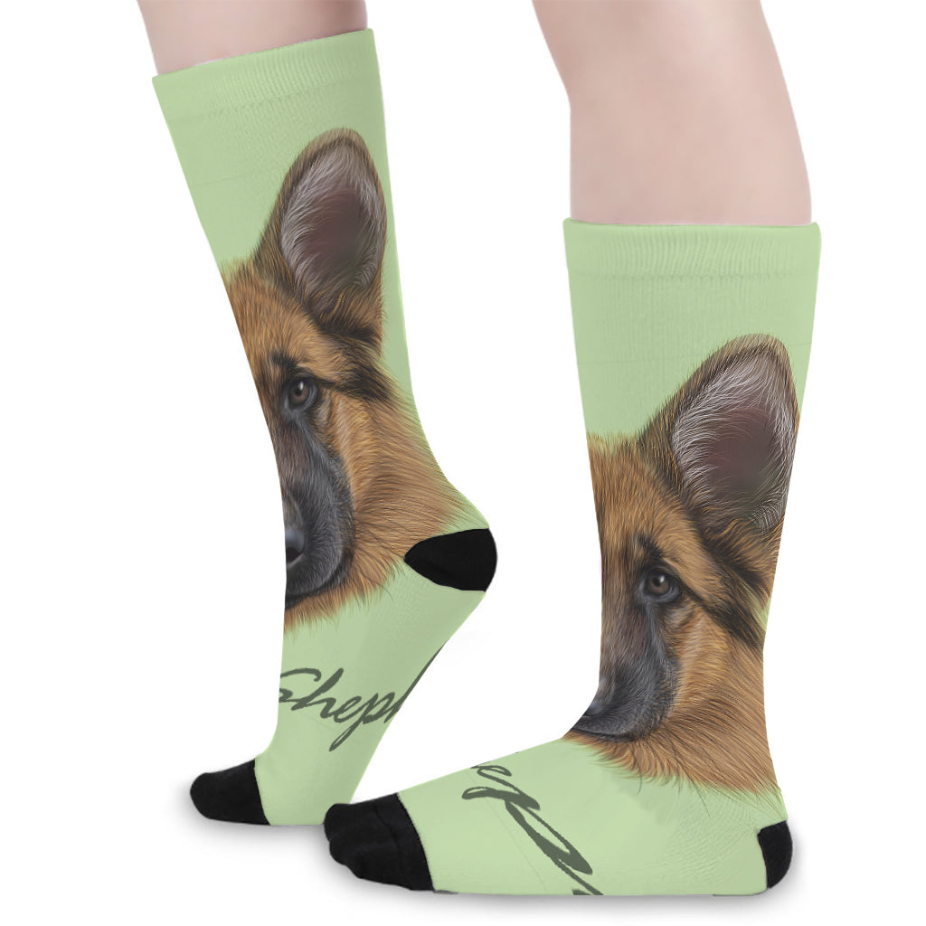 German Shepherd Dog Portrait Print Long Socks
