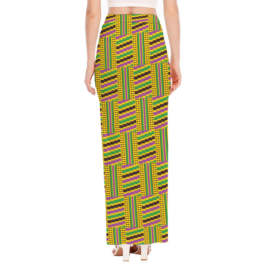 Ghana Kente Pattern Print High Slit Maxi Skirt