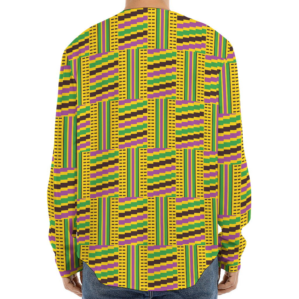 Ghana Kente Pattern Print Long Sleeve Baseball Jersey