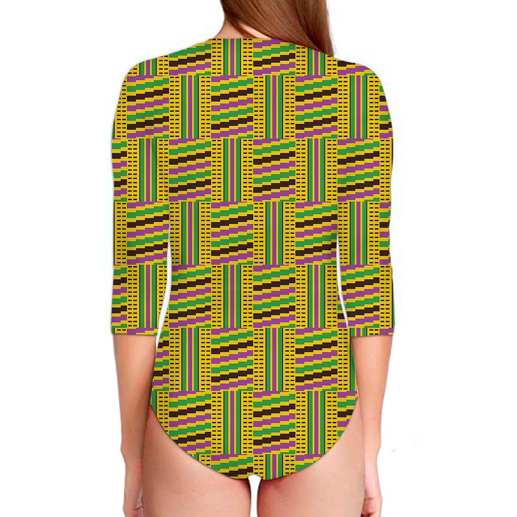 Ghana Kente Pattern Print Long Sleeve Swimsuit