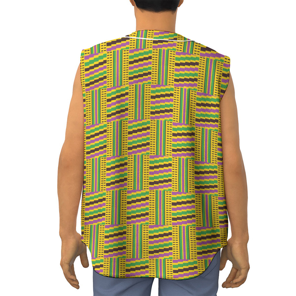 Ghana Kente Pattern Print Sleeveless Baseball Jersey