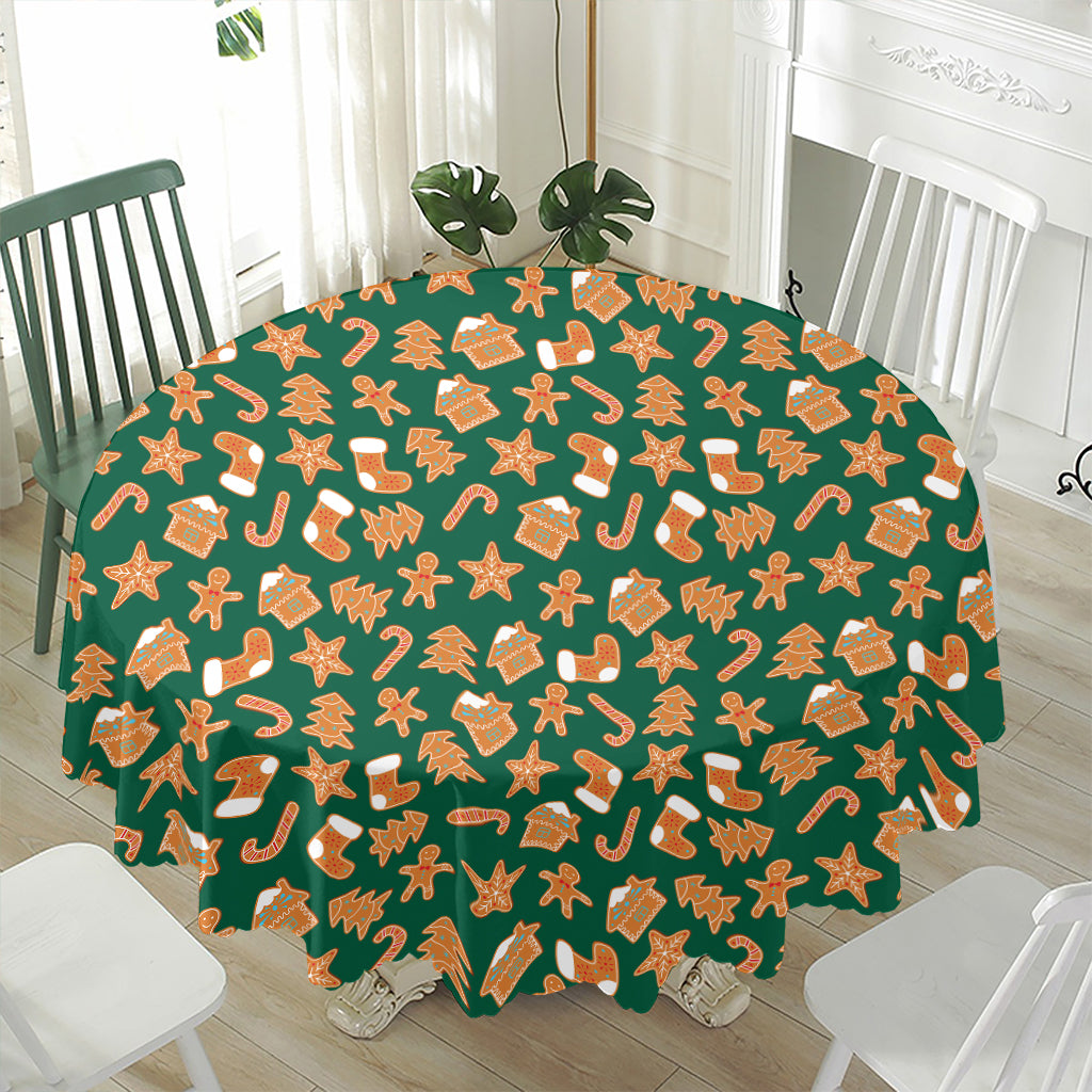 Gingerbread Cookies Pattern Print Waterproof Round Tablecloth