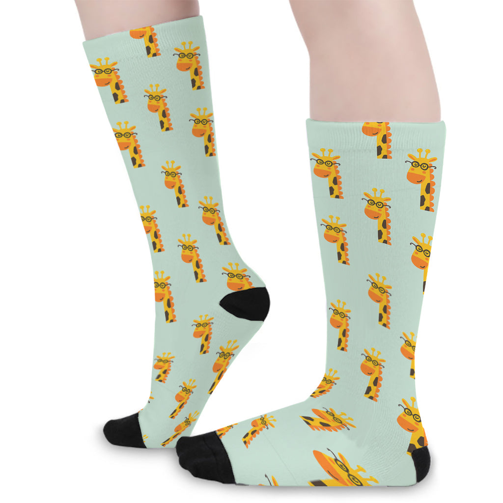 Giraffe With Glasses Pattern Print Long Socks