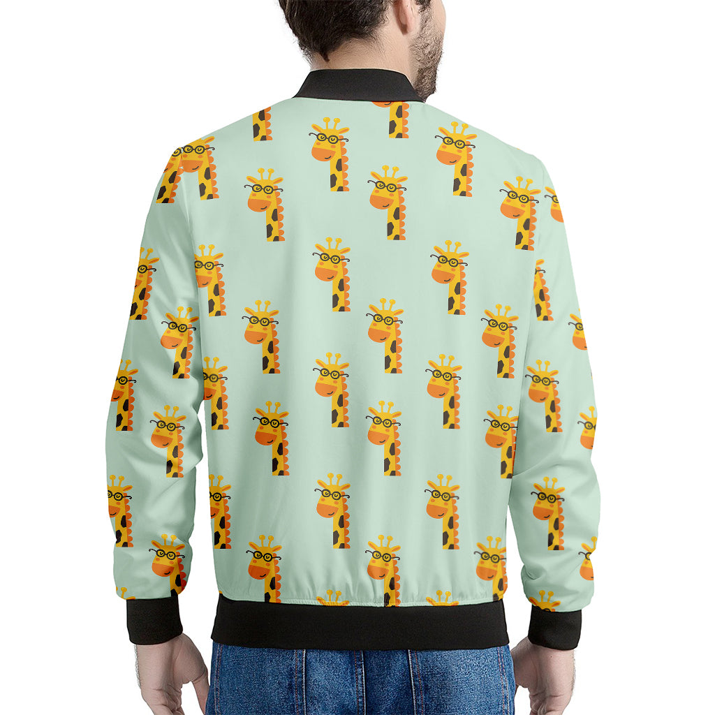 Giraffe With Glasses Pattern Print Men's Bomber Jacket