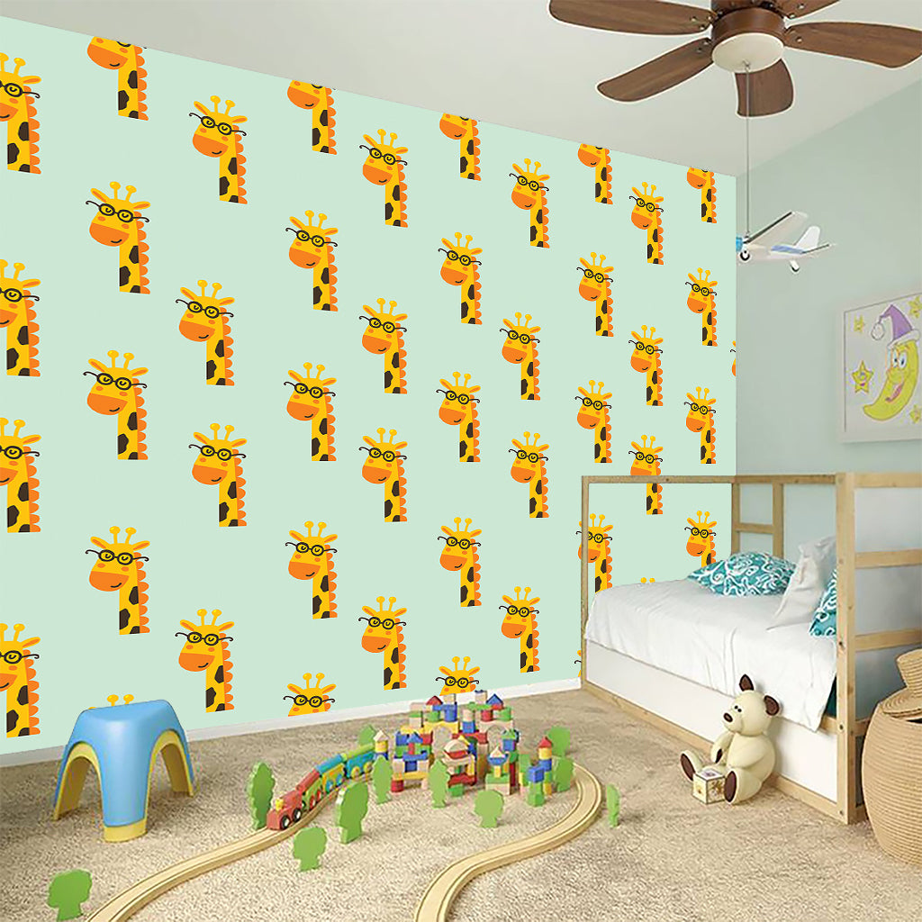 Giraffe With Glasses Pattern Print Wall Sticker