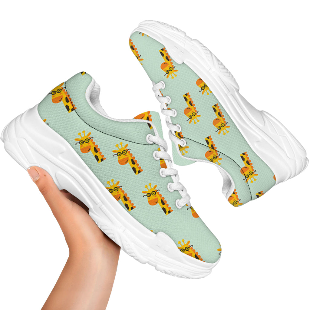 Giraffe With Glasses Pattern Print White Chunky Shoes