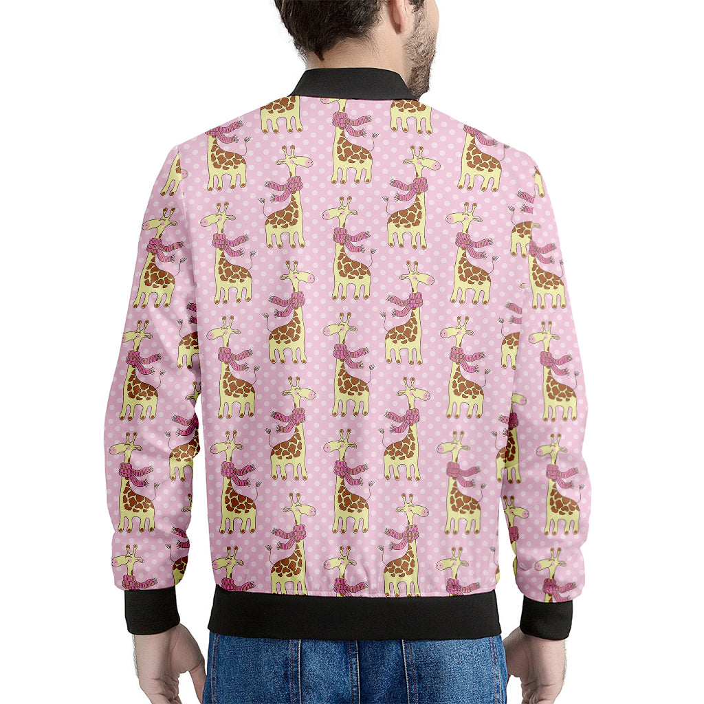 Giraffe With Scarf Pattern Print Men's Bomber Jacket