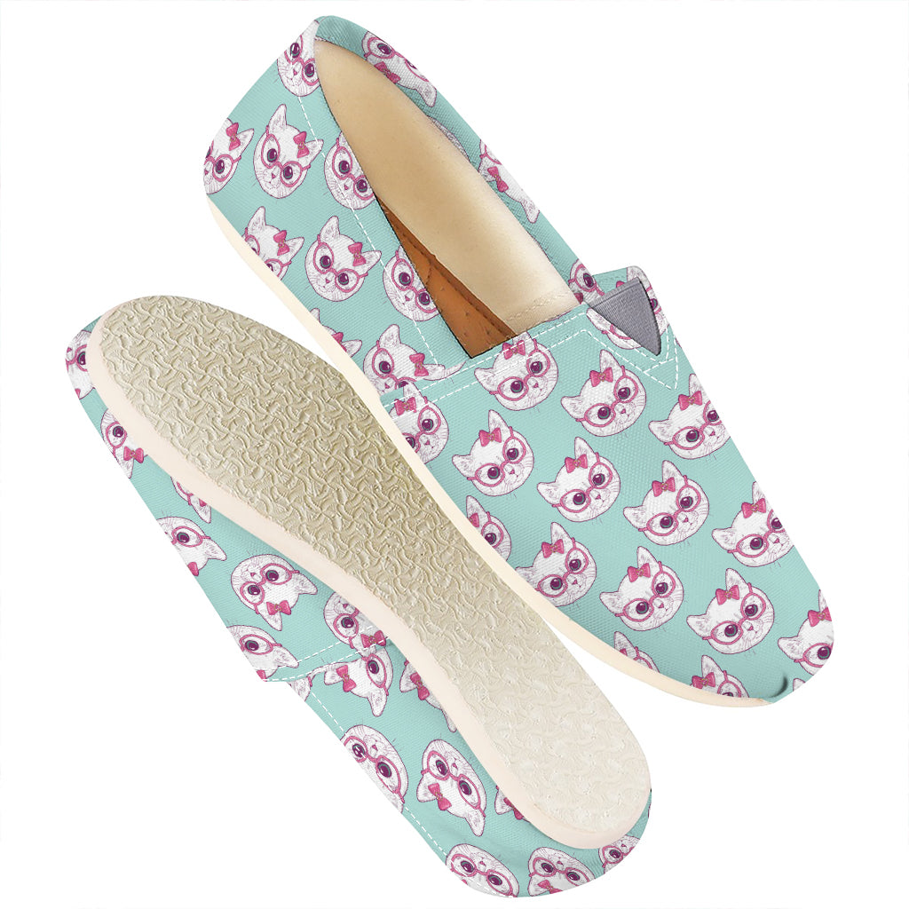 Girly Cat With Glasses Pattern Print Casual Shoes