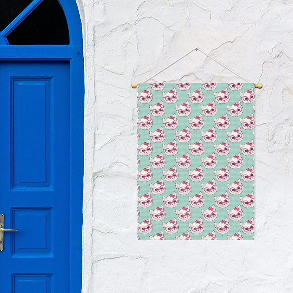 Girly Cat With Glasses Pattern Print Garden Flag