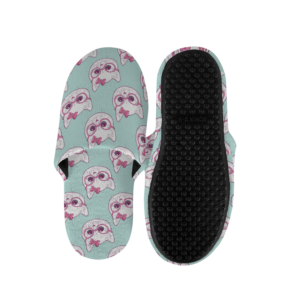 Girly Cat With Glasses Pattern Print Slippers