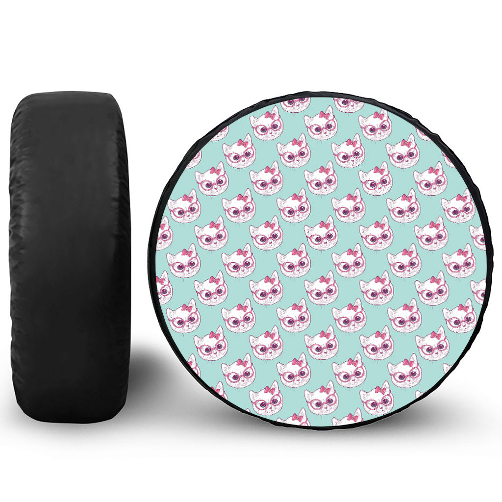 Girly Cat With Glasses Pattern Print Tire Cover
