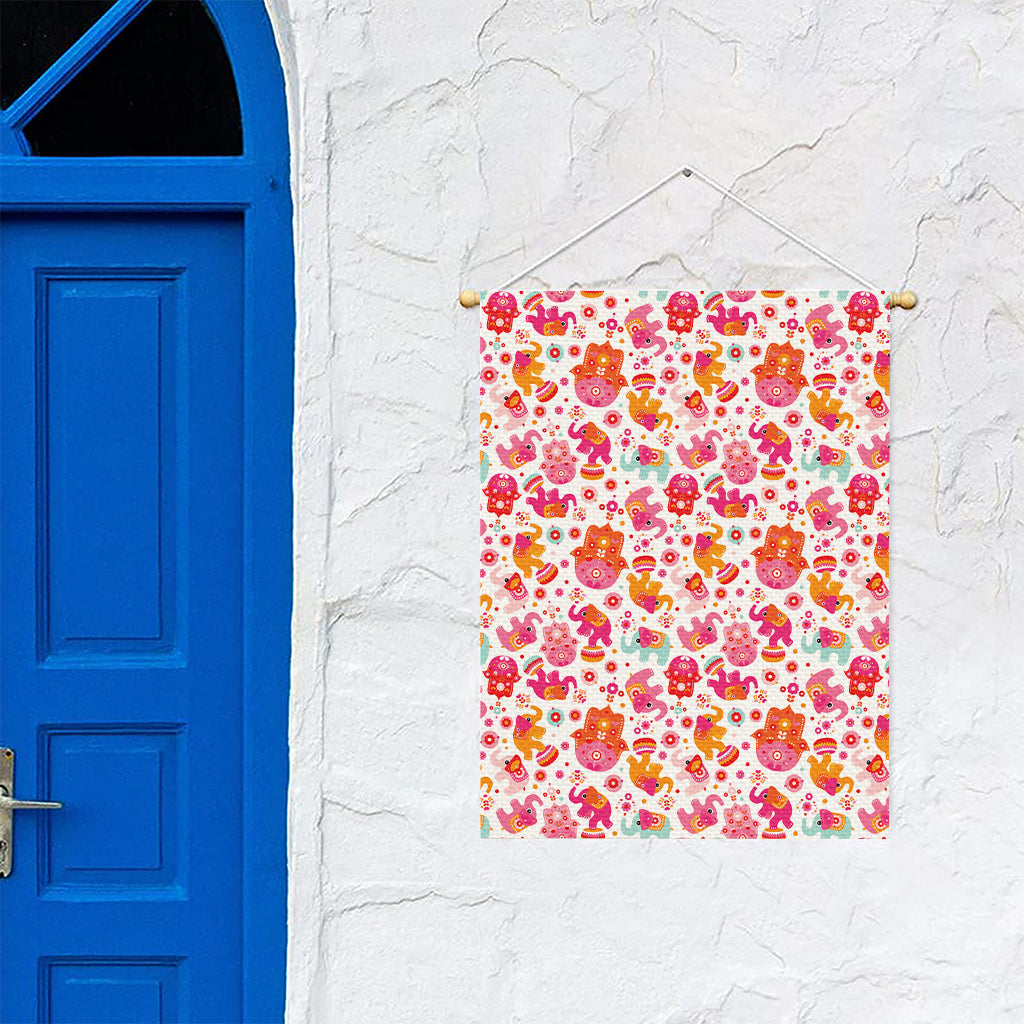 Girly Elephant And Hamsa Pattern Print Garden Flag