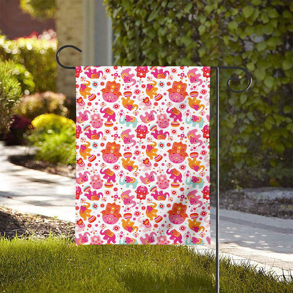 Girly Elephant And Hamsa Pattern Print House Flag