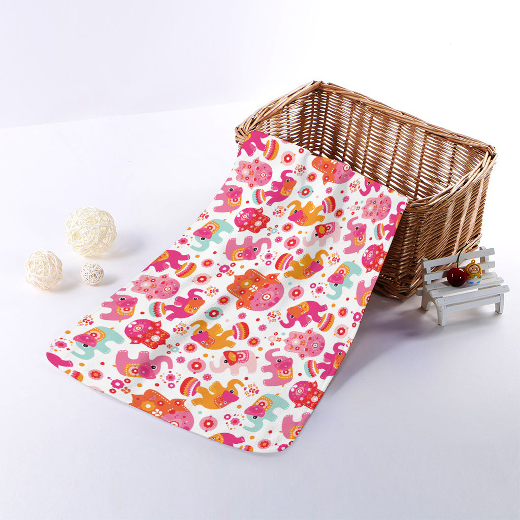 Girly Elephant And Hamsa Pattern Print Towel
