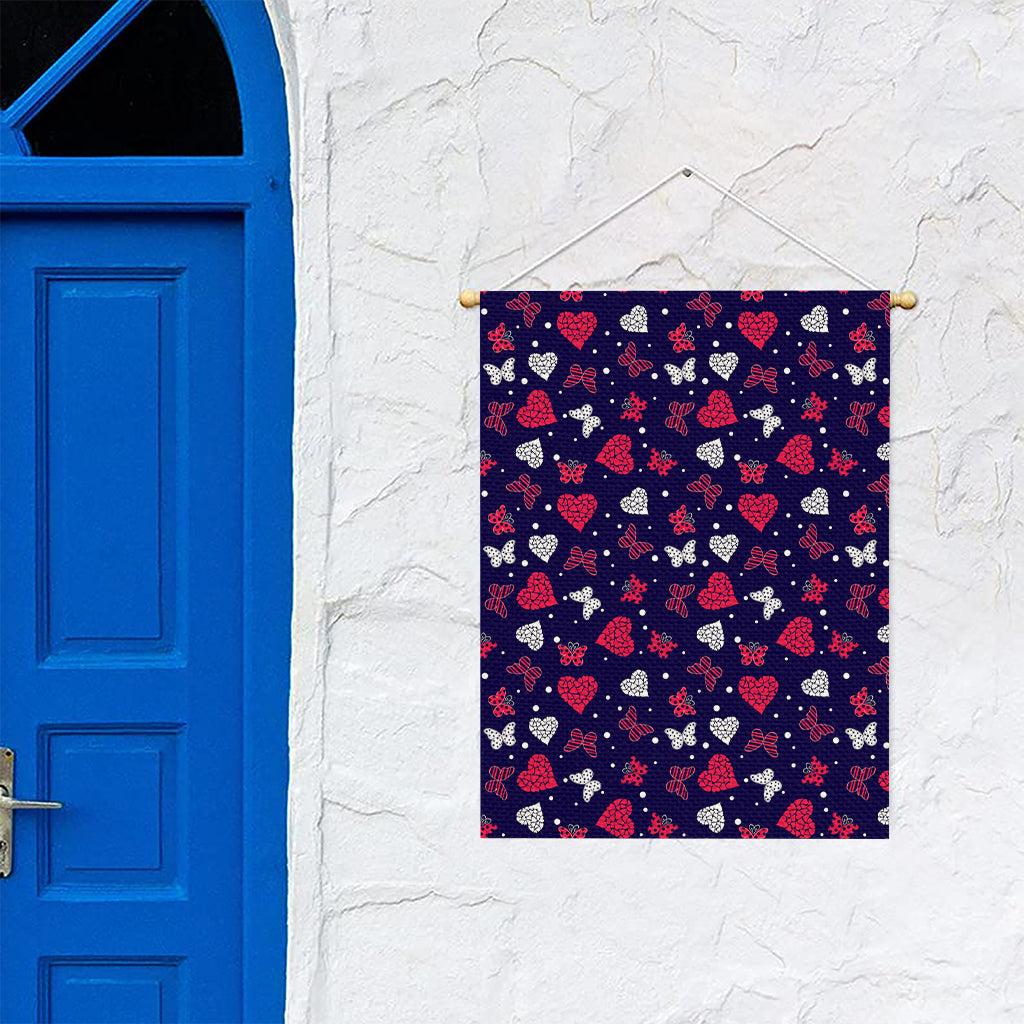Girly Heart And Butterfly Pattern Print Garden Flag