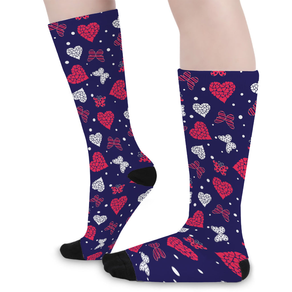 Girly Heart And Butterfly Pattern Print Long Socks