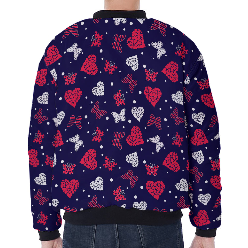 Girly Heart And Butterfly Pattern Print Zip Sleeve Bomber Jacket