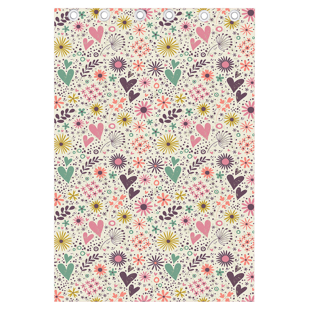 Girly Heart And Flower Pattern Print Curtain