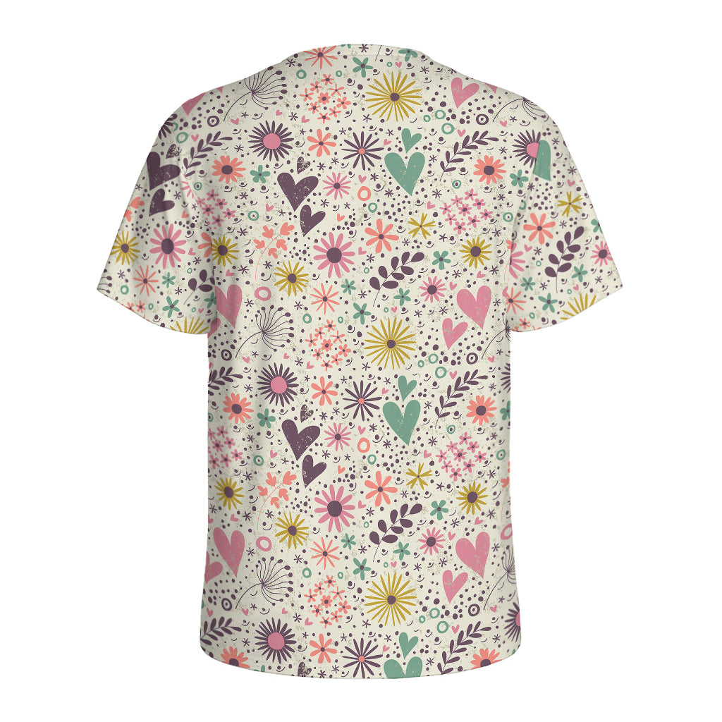 Girly Heart And Flower Pattern Print Men's Sports T-Shirt