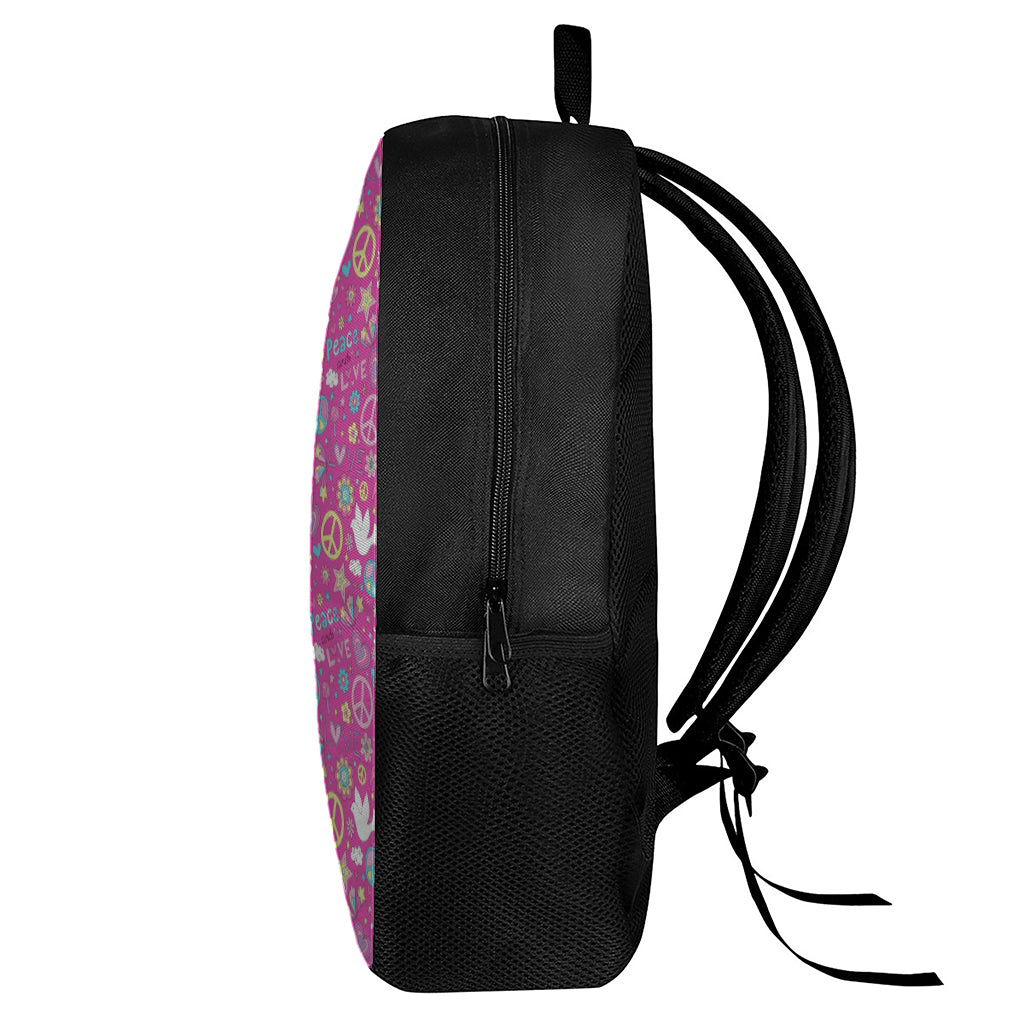 Girly Peace Sign And Love Pattern Print 17 Inch Backpack