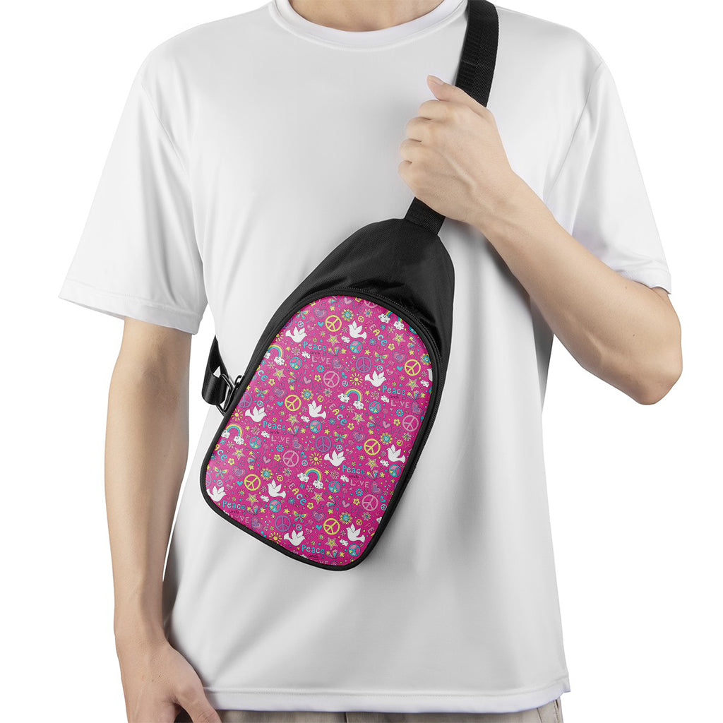 Girly Peace Sign And Love Pattern Print Chest Bag