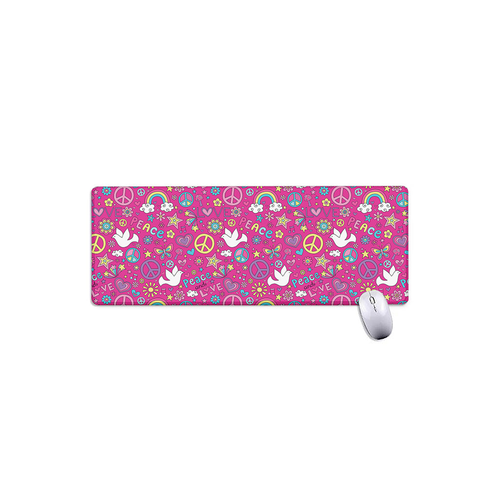 Girly Peace Sign And Love Pattern Print Extended Mouse Pad