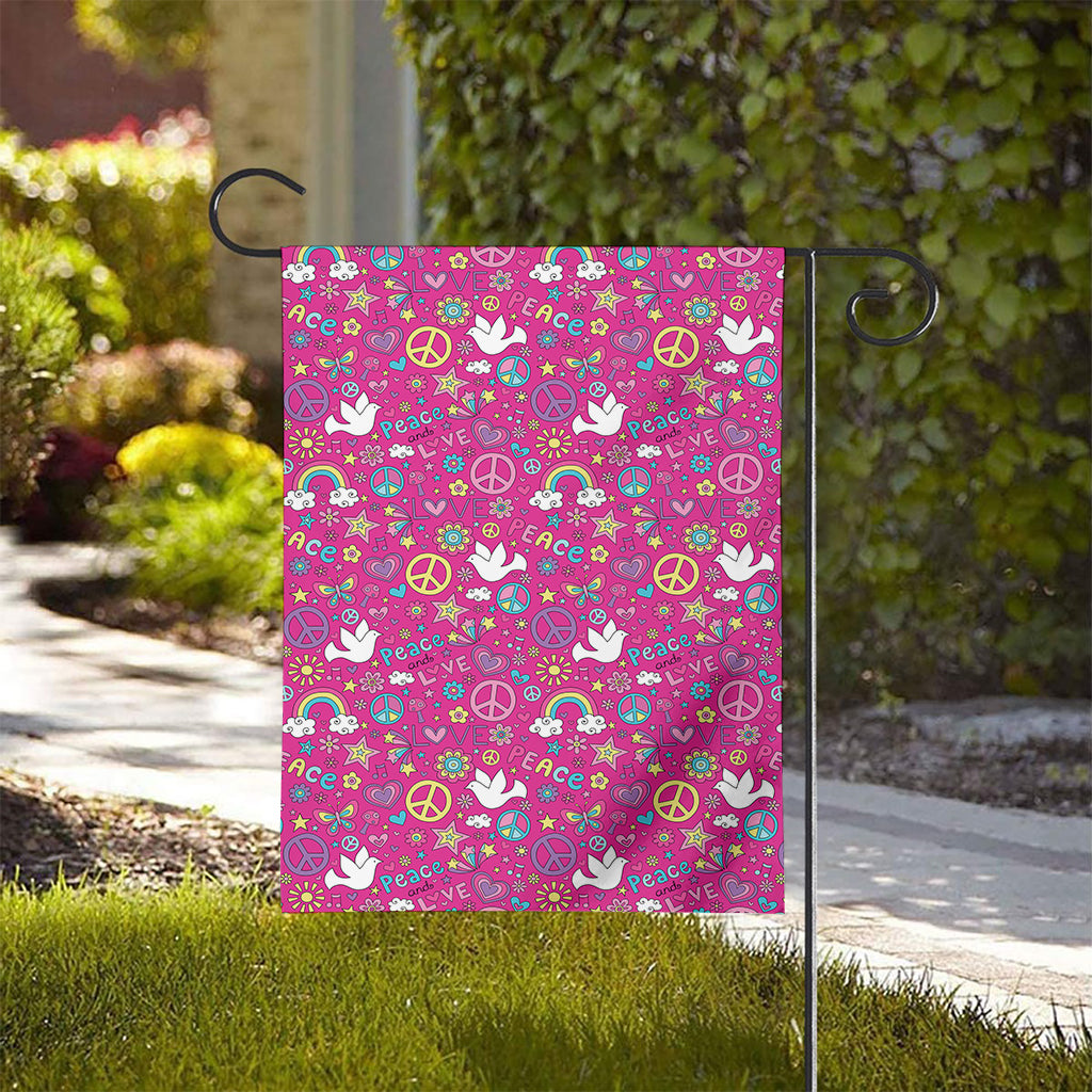 Girly Peace Sign And Love Pattern Print House Flag