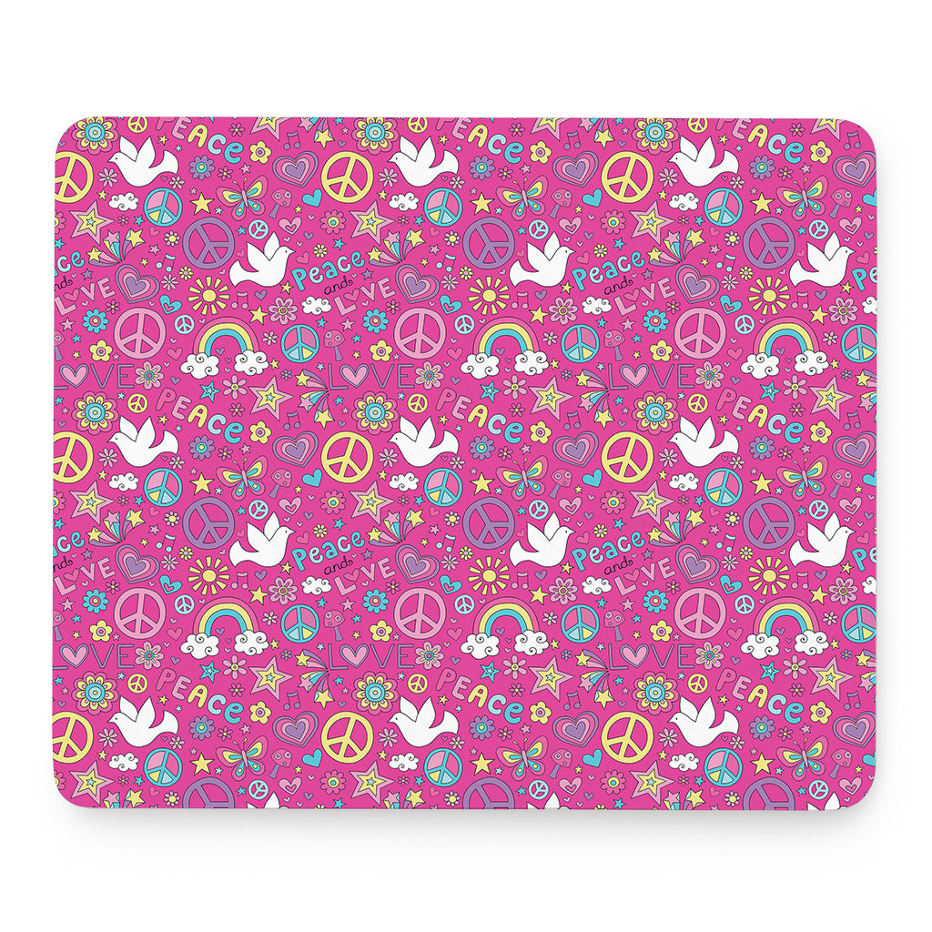 Girly Peace Sign And Love Pattern Print Mouse Pad