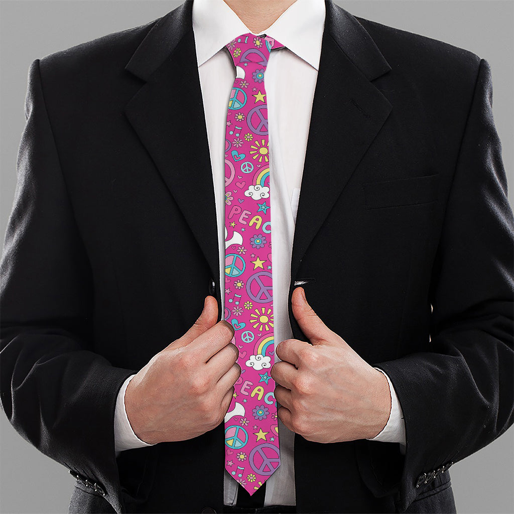 Girly Peace Sign And Love Pattern Print Necktie